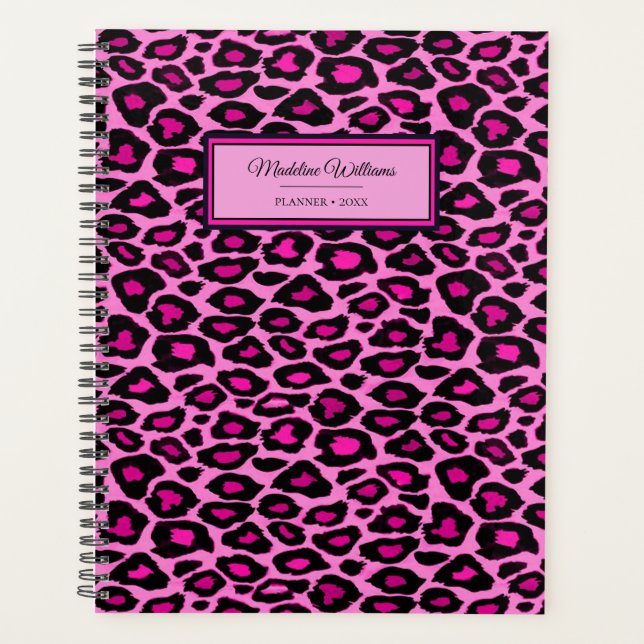 Pink and Black Leopard Print | Personalised Planner (Front)
