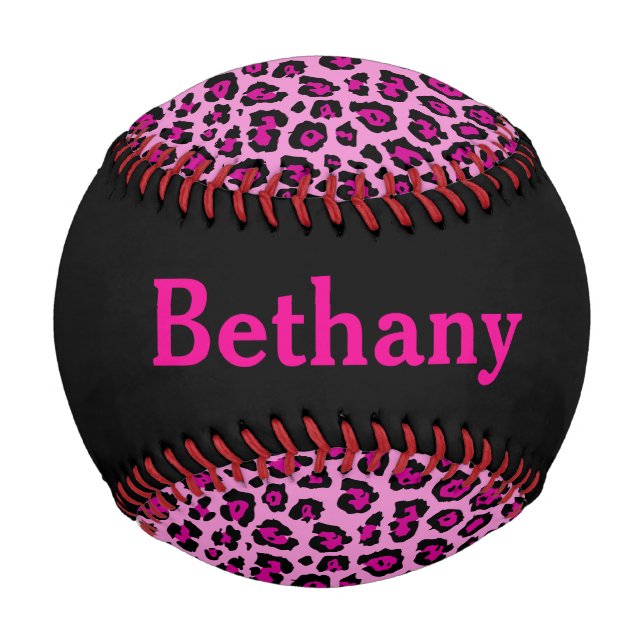 Pink and Black Leopard Print with Name Baseball (Front)