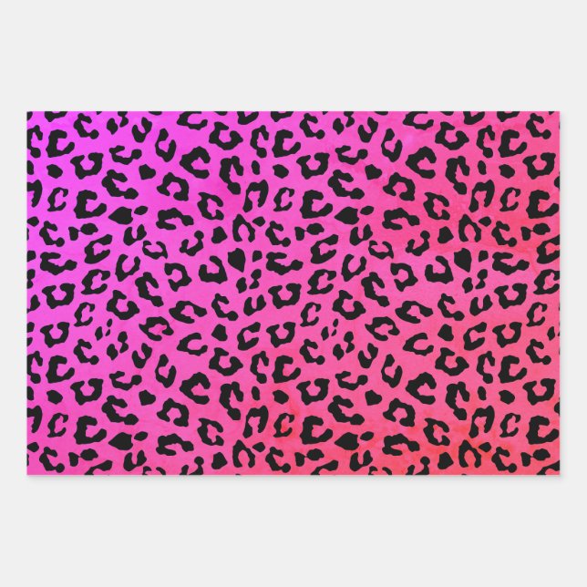 Pink and Black Leopard Print Wrapping Paper Sheet (Front)