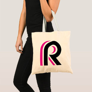 Pink And Black Letter R Tote Bag
