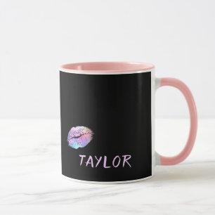 Pink and Black Lipstick Print Mug