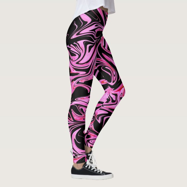 Pink And Black Liquefied Marble Pattern, Leggings (Right)