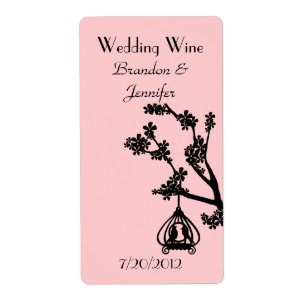 Pink and Black Love Birds Wedding Mini Wine Labels