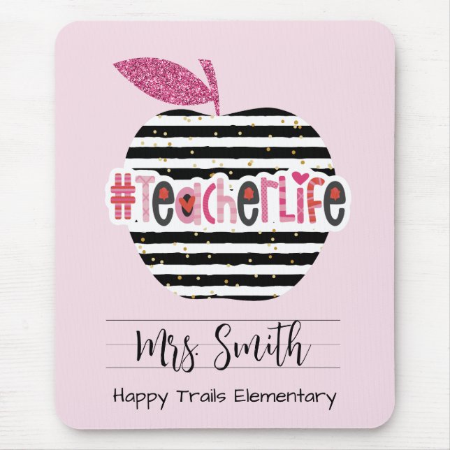 Pink and Black Love Teacher Life Mousepad (Front)
