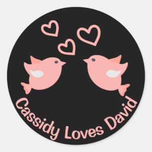 Pink And Black Lovebirds With Hearts Wedding Classic Round Sticker