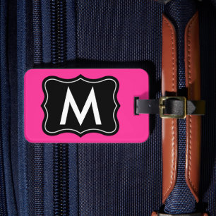 Pink and black luggage tag   Personalise monogram