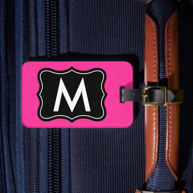 Pink and black luggage tag | Personalise monogram (Front Insitu 4)