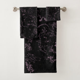 Pink and Black Marble abstract Bath Towel Set