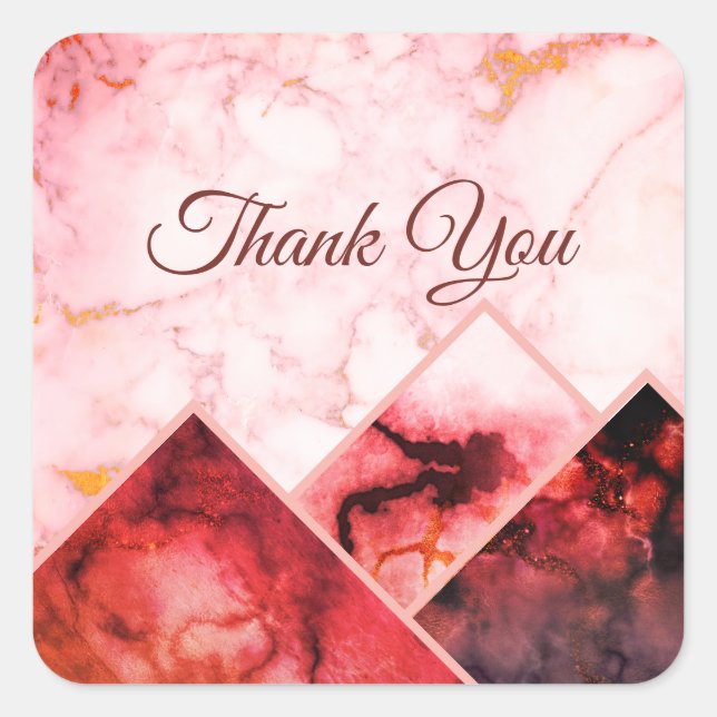 Pink and Black Marble Colour Block Mountain Range Square Sticker (Front)
