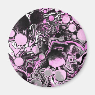 Pink and Black Marble Fluid Art Cells Modern    Magnet