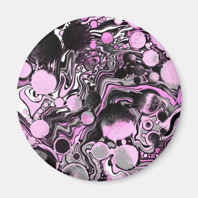Pink and Black Marble Fluid Art Cells Modern    Magnet (Front)