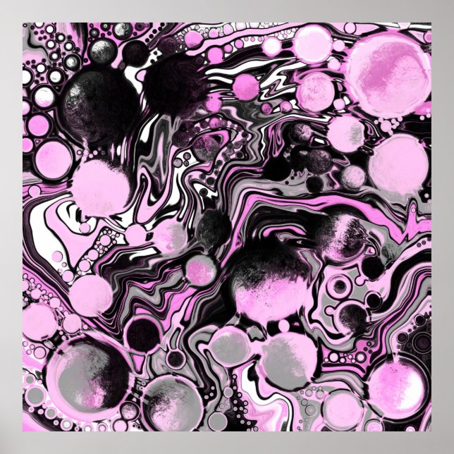 Pink and Black Marble Fluid Art Cells Modern    Poster (Front)