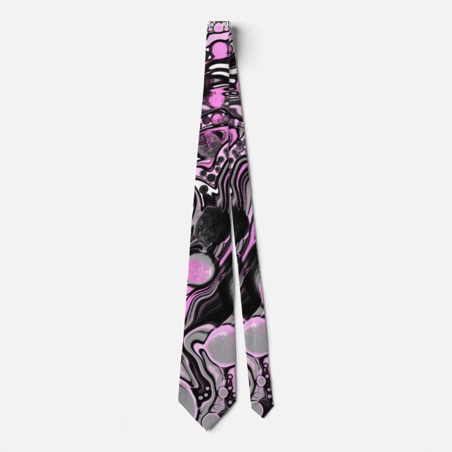 Pink and Black Marble Fluid Art Cells Modern   Tie (Front)
