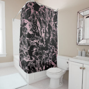Pink and Black Marble Shower Curtain