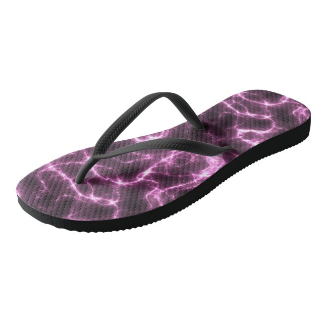 pink and Black Marble Swirl Abstract Flip Flops (Angled)