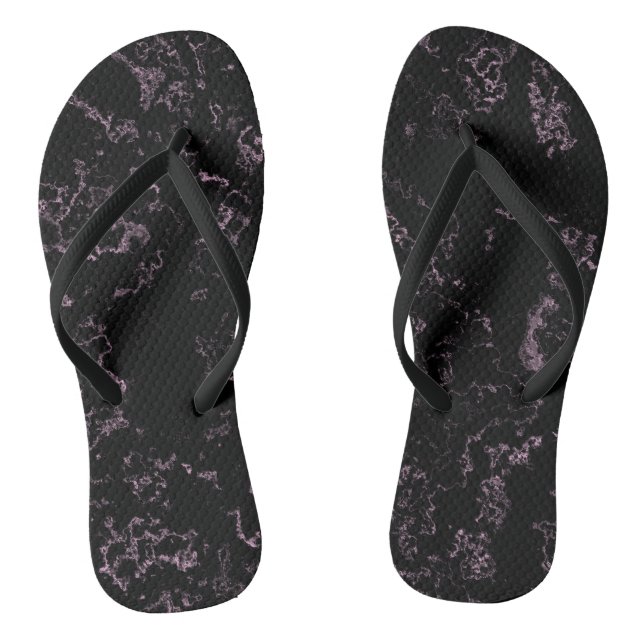 pink and black Marble Swirl Abstract Flip Flops (Footbed)