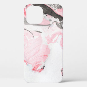 Pink and black marble texture. Hand drawn iPhone 12 Case
