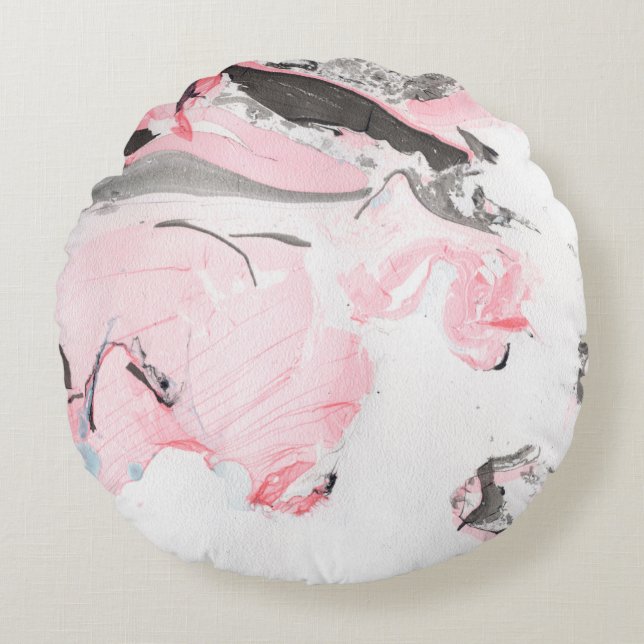 Pink and black marble texture. Hand drawn Round Cushion (Front)