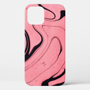 Pink and black marble texture. Hand painted iPhone 12 Case