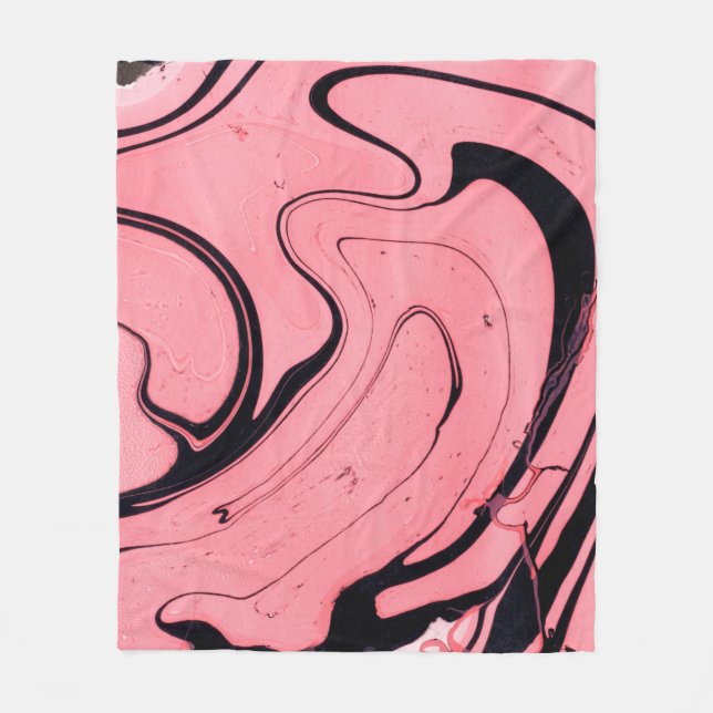 Pink and black marble texture. Hand painted Fleece Blanket (Front)