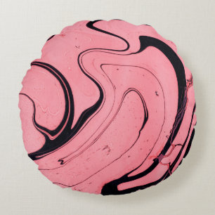 Pink and black marble texture. Hand painted Round Cushion