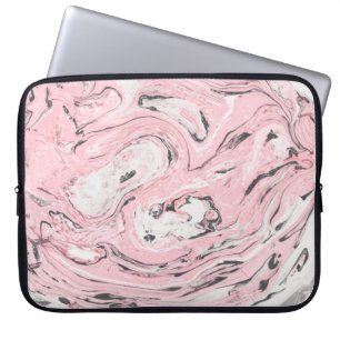 Pink and black marble texture. Modern abstract bac Laptop Sleeve