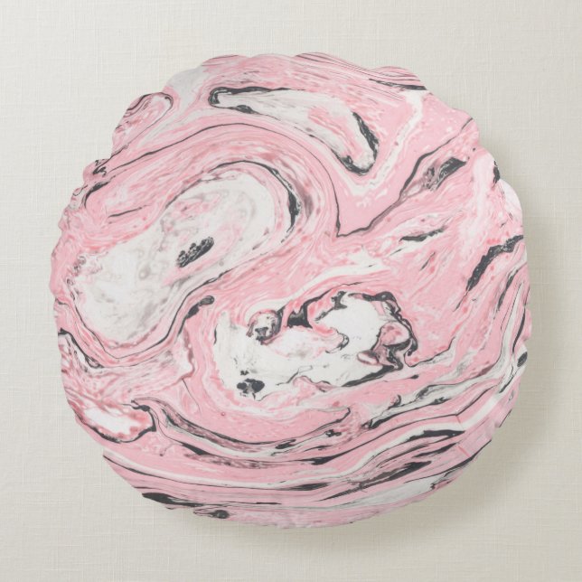 Pink and black marble texture. Modern abstract bac Round Cushion (Front)
