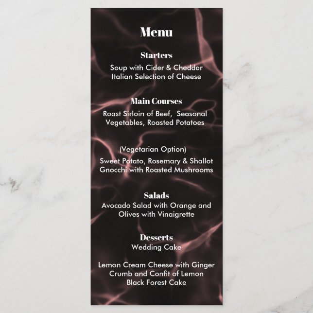 Pink and Black Marbled Theme Menu (Front)