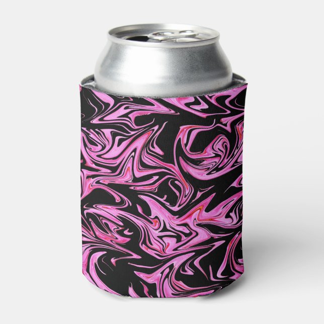 Pink And Black Marbleized Fairy Floss,  Can Cooler (Can Front)