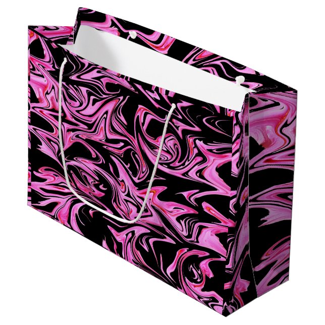 Pink And Black Marbleized Fairy Floss,  Large Gift Bag (Front Angled)