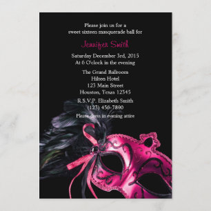 Pink and Black Masquerade Sweet 16 Ball Invitation