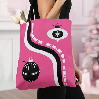 Pink And Black Merry Christmas Womens Tote Bag