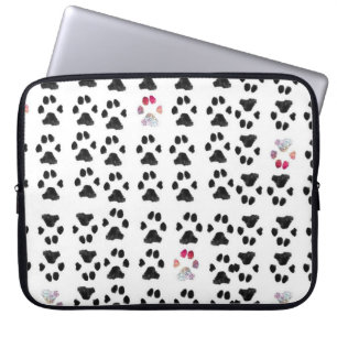 Pink and Black Minimal Paw Print Pattern  Laptop Sleeve