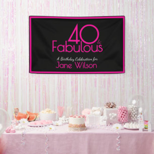 Pink and Black Modern 40 Fabulous Birthday Banner