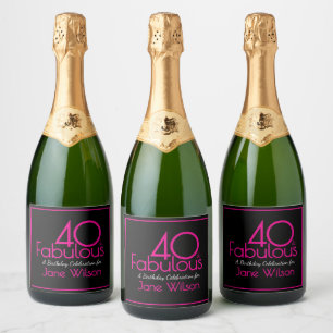 Pink and Black Modern 40 Fabulous Birthday Sparkling Wine Label