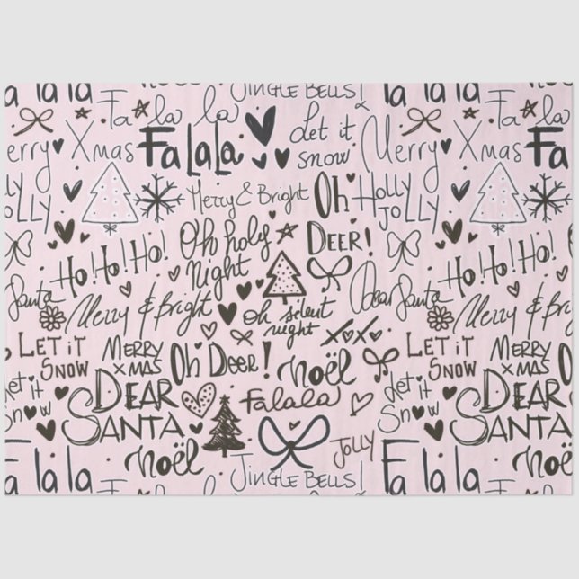 Pink and Black Modern Christmas Tissue Paper (Front)