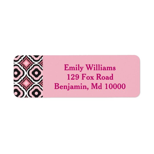 Pink and Black Modern Geometric Return Address Label
