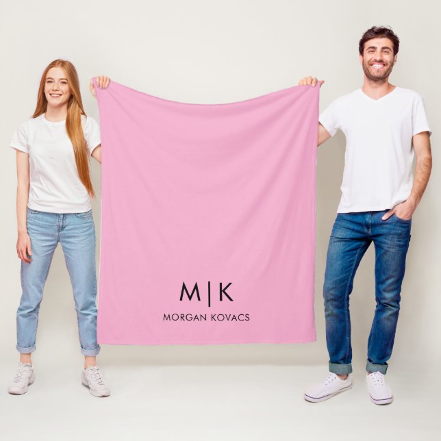 Pink and Black | Modern Monogram Fleece Blanket (In Situ)