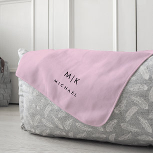Pink and Black Modern Monogram Fleece Blanket