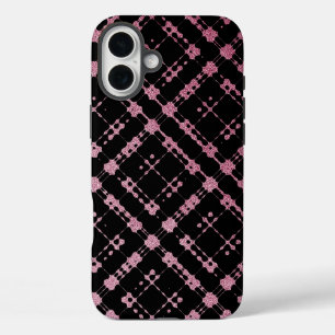 Pink and Black Modern Plaid Netted Ombra iPhone 16 Plus Case