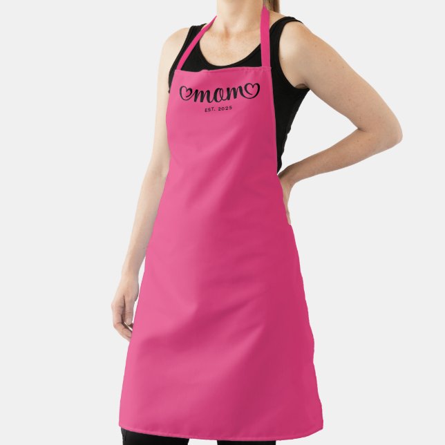 Pink and Black Mom Cute Hearts Script Apron (Insitu)