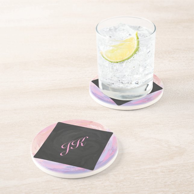 Pink and Black Monogram Coaster (Side)