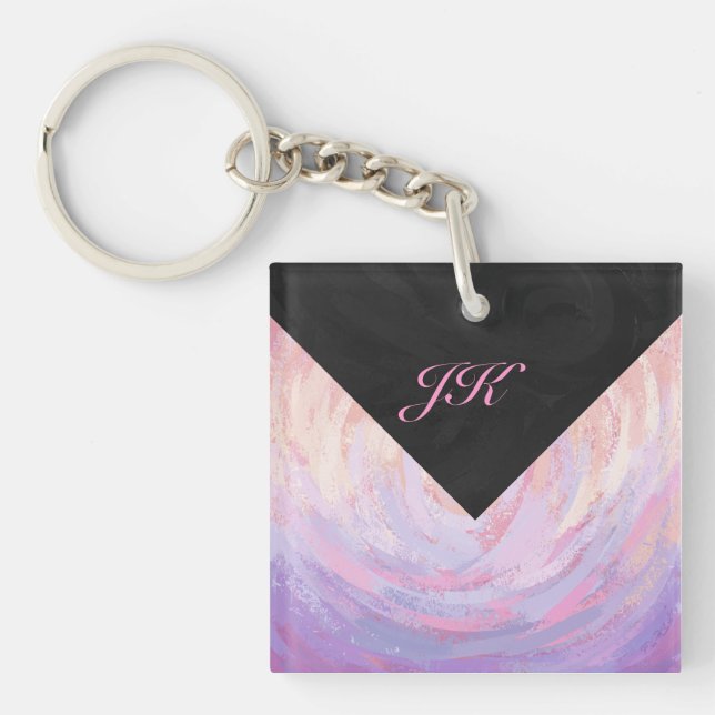 Pink and Black Monogram Key Ring (Front)