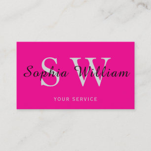 Pink and black monogram minimal modern Business Calling Card