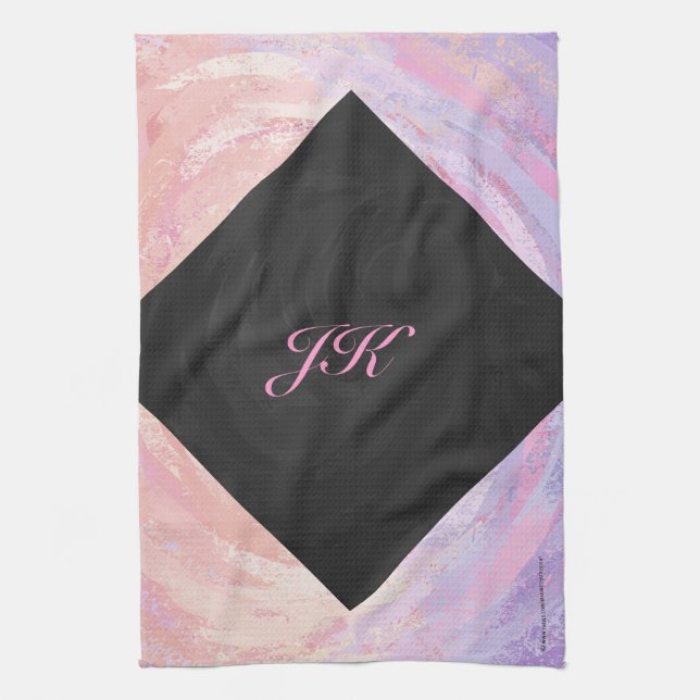 Pink and Black Monogram Tea Towel (Vertical)