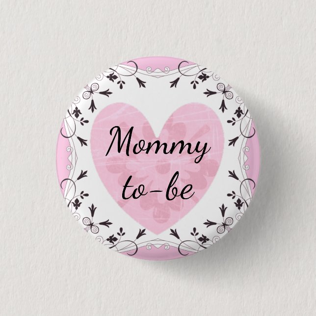 Pink and Black "Mum to be" Baby Shower Button (Front)