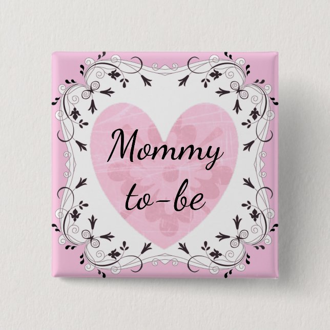 Pink and Black "Mum to be" Baby Shower Button (Front)