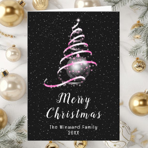 Pink and Black Ornament Merry Christmas Holiday Card
