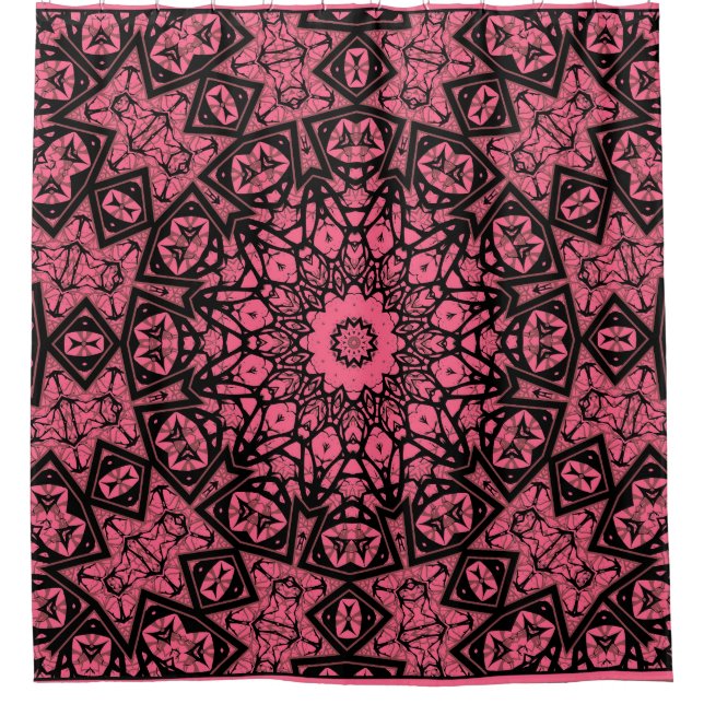 Pink and black ornament shawl patchwork shawl shower curtain (Front)