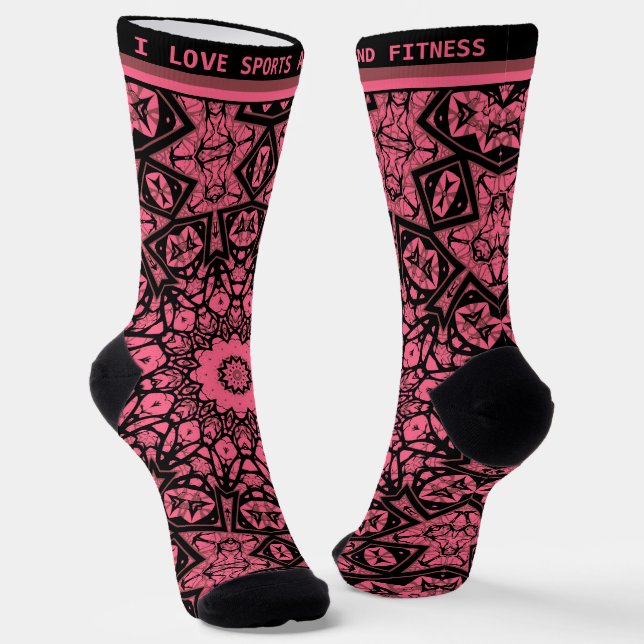 Pink and black ornament shawl patchwork shawl socks (Angled)